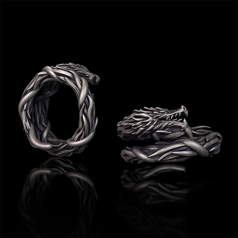 Domineering Hovering Dragon Sterling Silver Ring | RoyalLuster.com