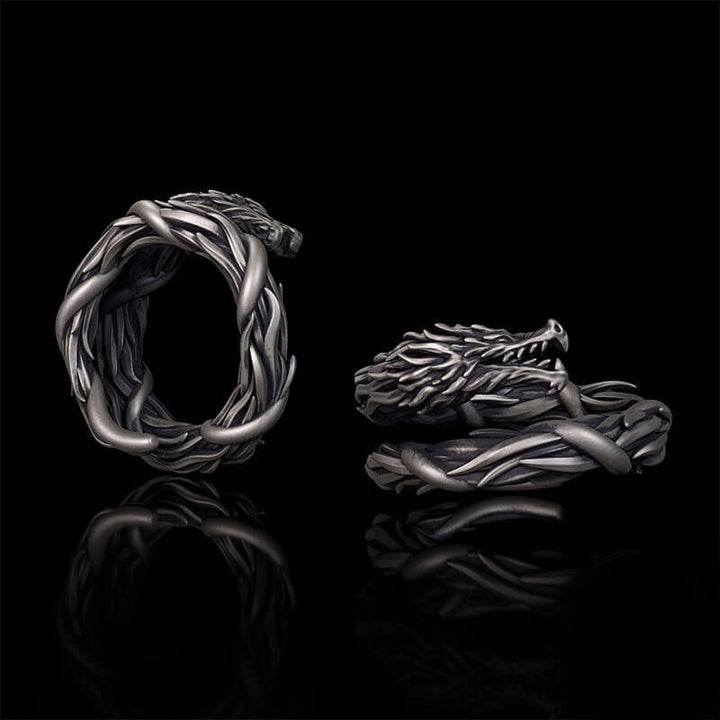 Domineering Hovering Dragon Sterling Silver Ring | RoyalLuster.com