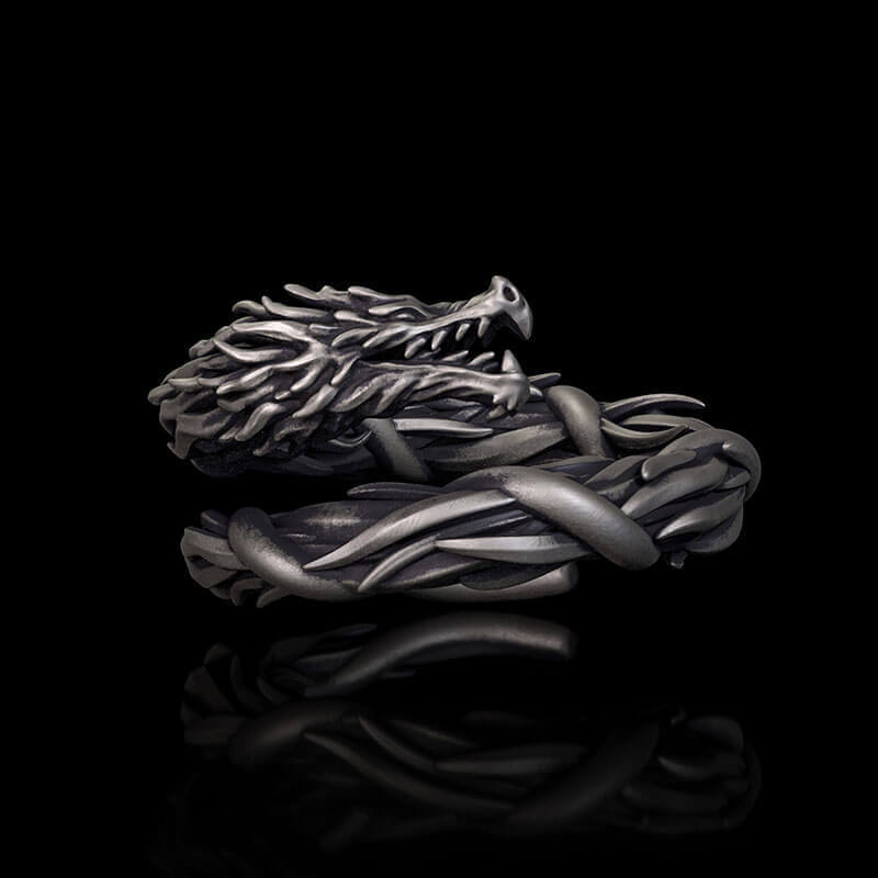 Domineering Hovering Dragon Sterling Silver Ring | RoyalLuster.com