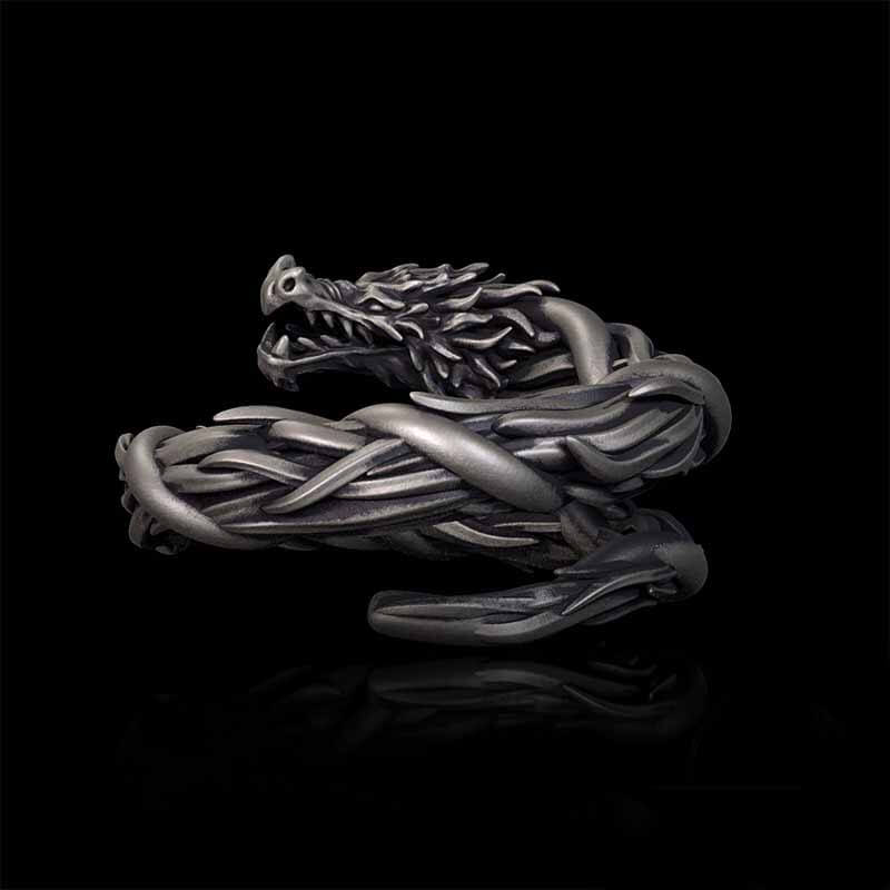 Domineering Hovering Dragon Sterling Silver Ring | RoyalLuster.com