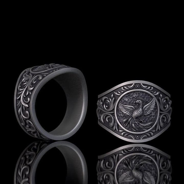 Floral Scrolls Phoenix Sterling Silver Ring | RoyalLuster.com
