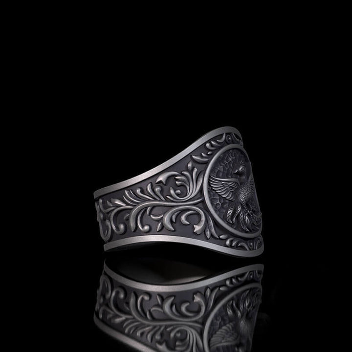 Floral Scrolls Phoenix Sterling Silver Ring | RoyalLuster.com