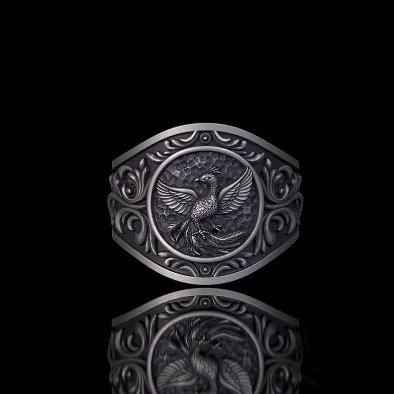 Floral Scrolls Phoenix Sterling Silver Ring | RoyalLuster.com