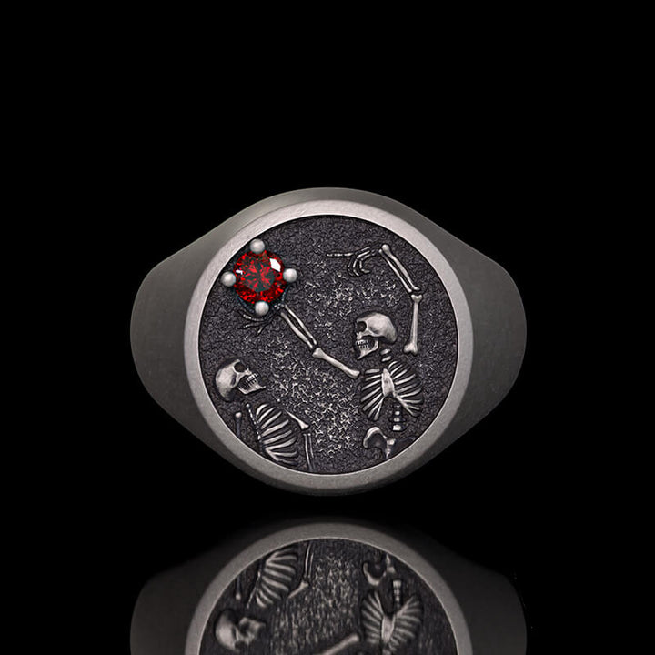 Give My Heart To You Red Gem Sterling Silver Skull Ring 03 | RoyalLuster.com