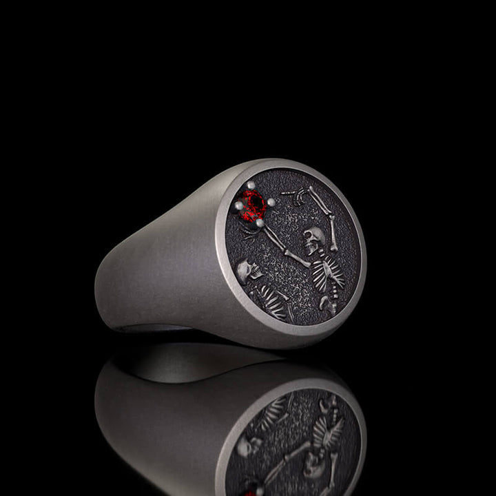 Give My Heart To You Red Gem Sterling Silver Skull Ring