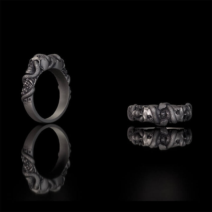 Gothic Coiled Snake Skull Sterling Silver Ring | RoyalLuster.com