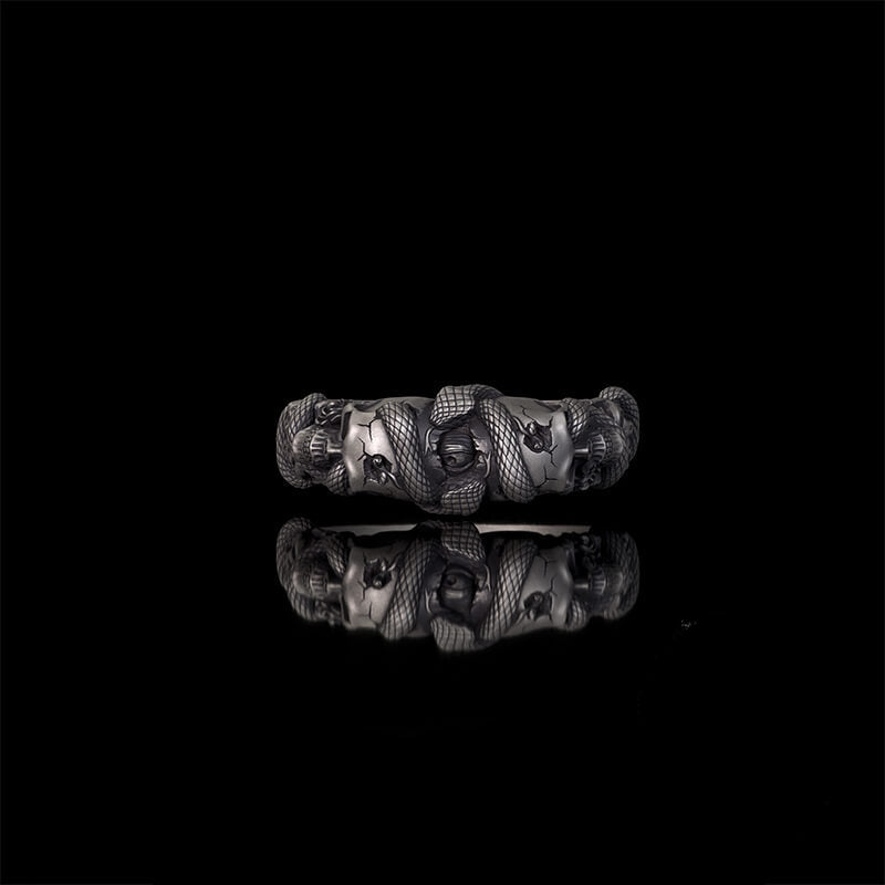 Gothic Coiled Snake Skull Sterling Silver Ring | RoyalLuster.com