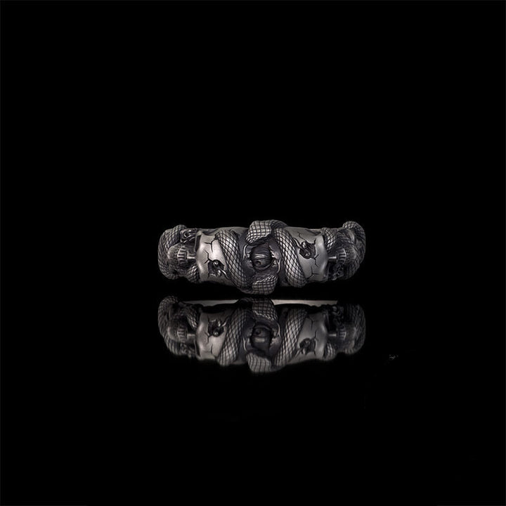 Gothic Coiled Snake Skull Sterling Silver Ring | RoyalLuster.com