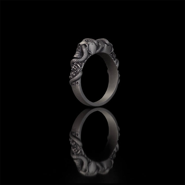 Gothic Coiled Snake Skull Sterling Silver Ring | RoyalLuster.com