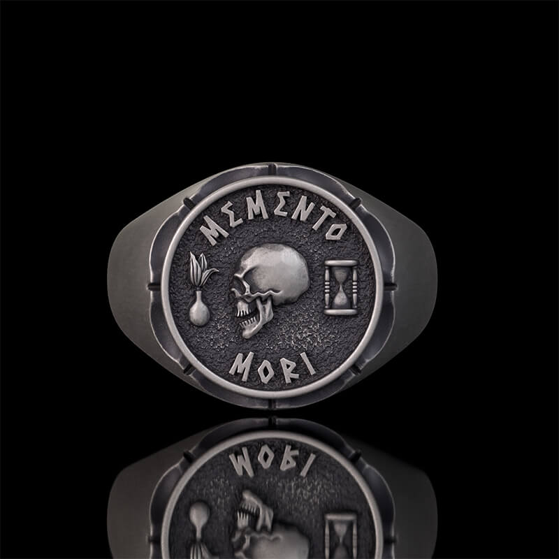 Gothic Memento Mori Letters Sterling Silver Skull Ring | RoyalLuster.com