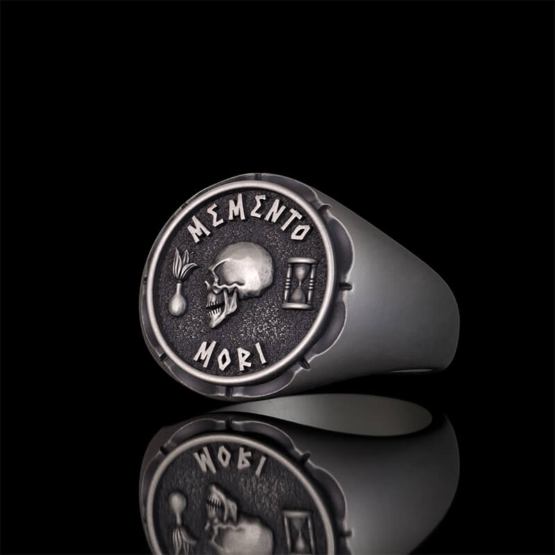 Gothic Memento Mori Letters Sterling Silver Skull Ring | RoyalLuster.com