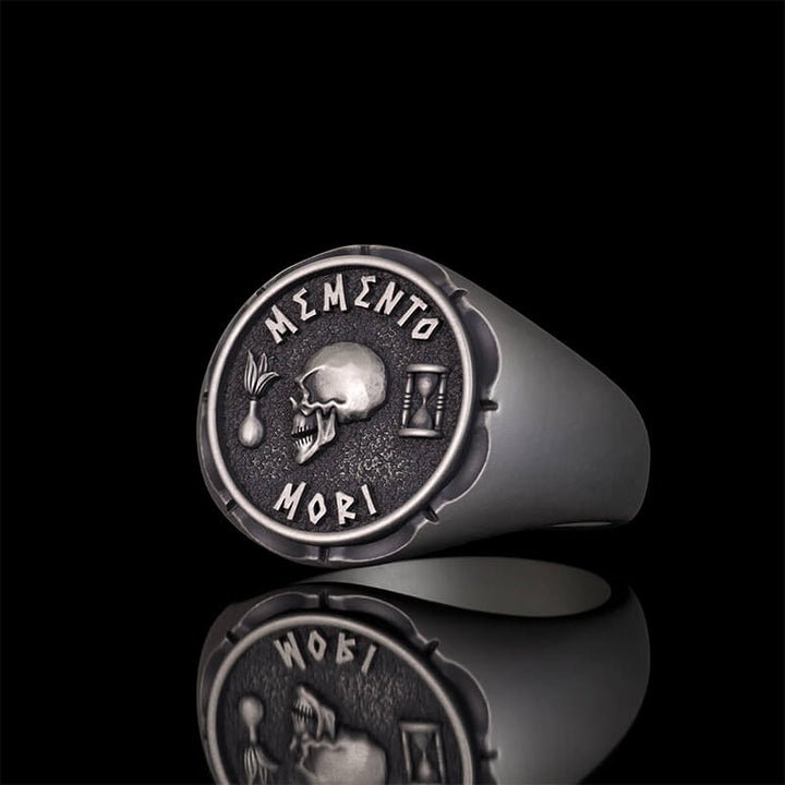 Gothic Memento Mori Letters Sterling Silver Skull Ring | RoyalLuster.com