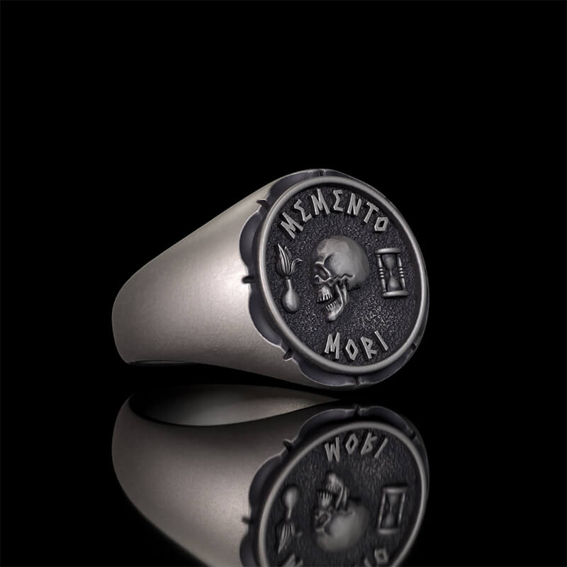 Gothic Memento Mori Letters Sterling Silver Skull Ring | RoyalLuster.com