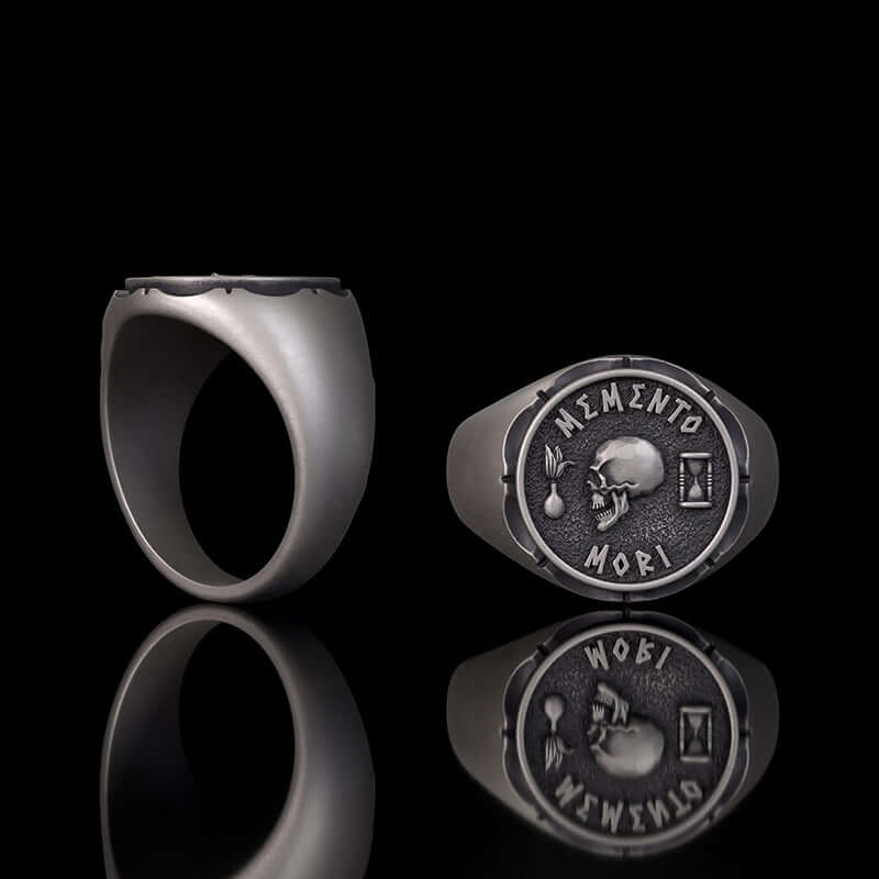 Gothic Memento Mori Letters Sterling Silver Skull Ring | RoyalLuster.com
