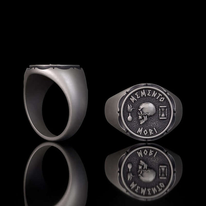 Gothic Memento Mori Letters Sterling Silver Skull Ring | RoyalLuster.com