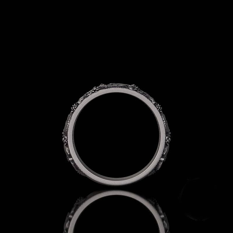 Gothic Rose Skull Snake Sterling Silver Ring