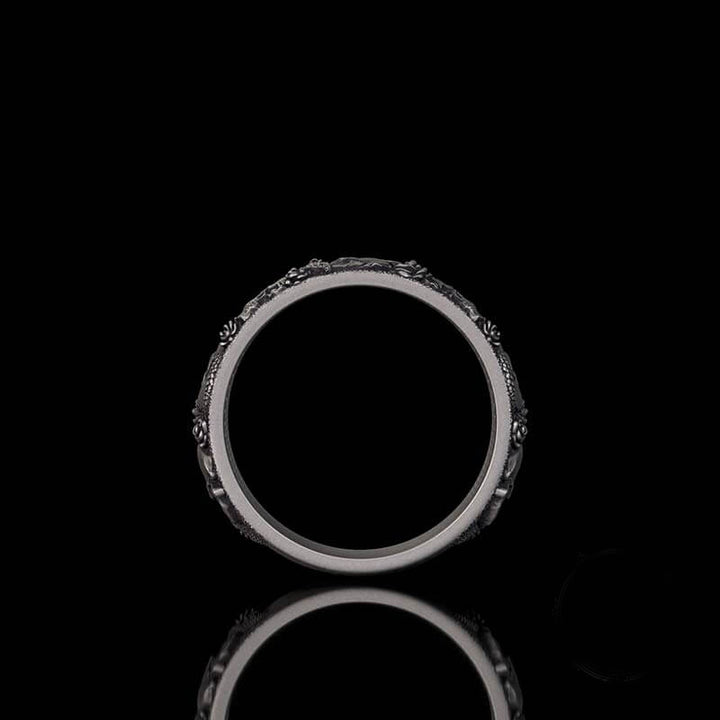 Gothic Rose Skull Snake Sterling Silver Ring