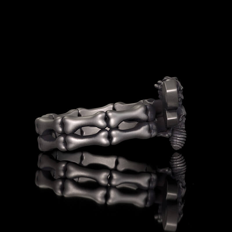 Gothic Skull Moth Bone Gem Sterling Silver Ring