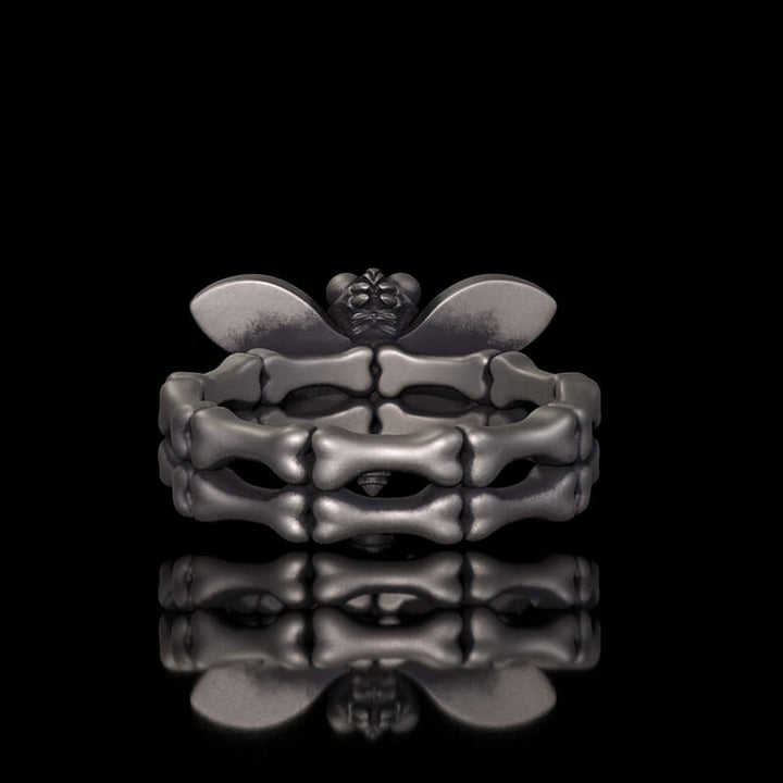 Gothic Skull Moth Bone Gem Sterling Silver Ring