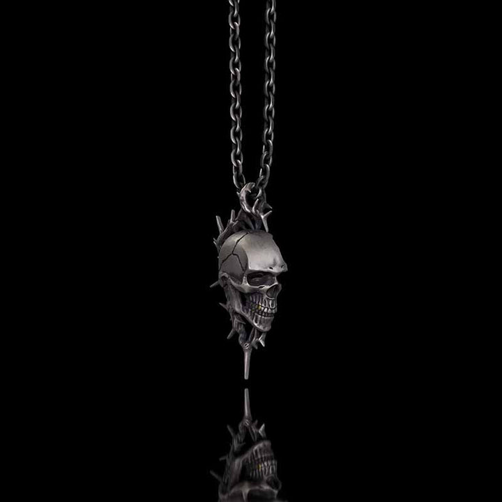 Gothic Thorn Broken Skull Sterling Silver Pendant 02 | RoyalLuster.com
