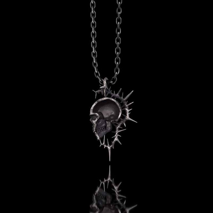 Gothic Thorn Broken Skull Sterling Silver Pendant