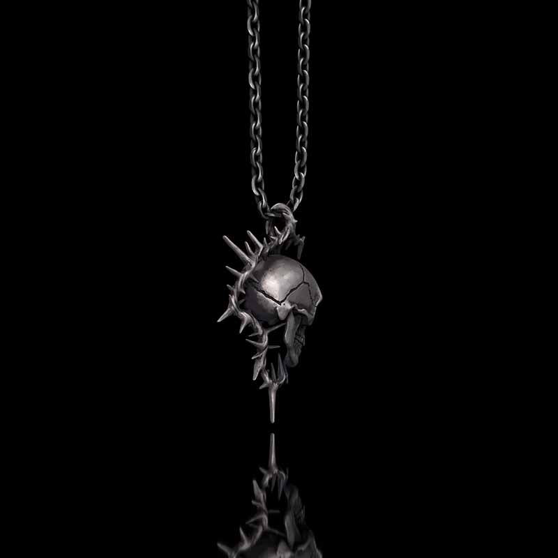 Gothic Thorn Broken Skull Sterling Silver Pendant