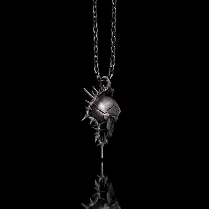 Gothic Thorn Broken Skull Sterling Silver Pendant