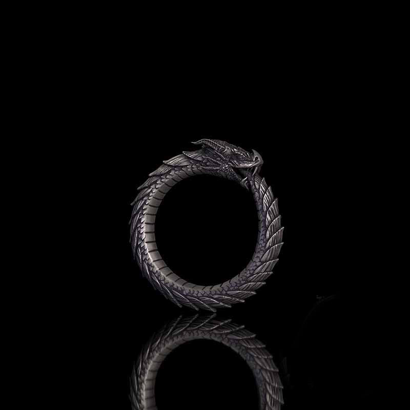 Punk Ouroboros Snake Sterling Silver Ring 02| RoyalLuster.com