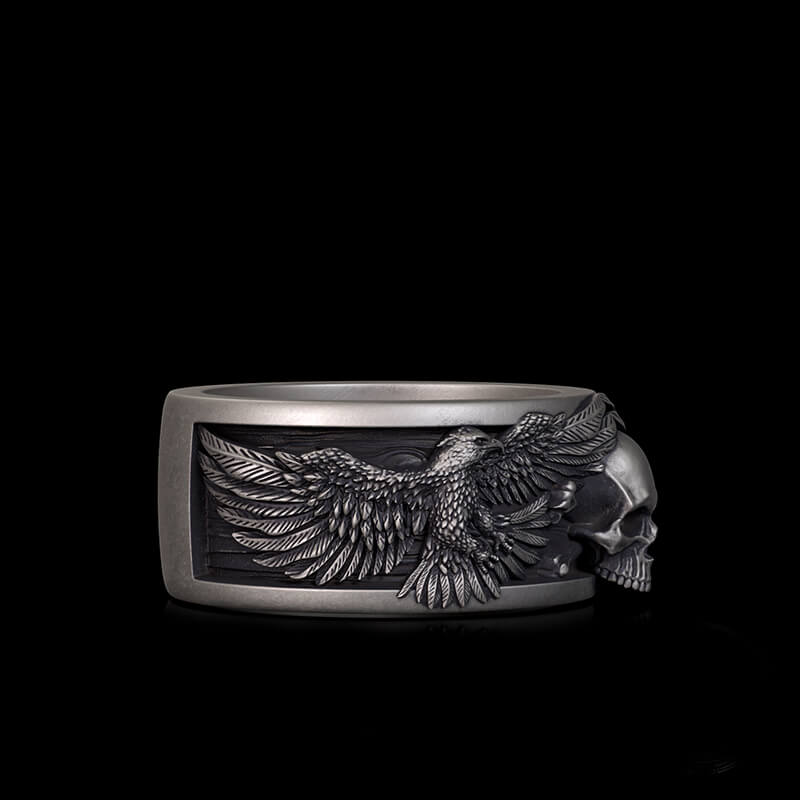 Skull Double Eagle Sterling Silver Ring
