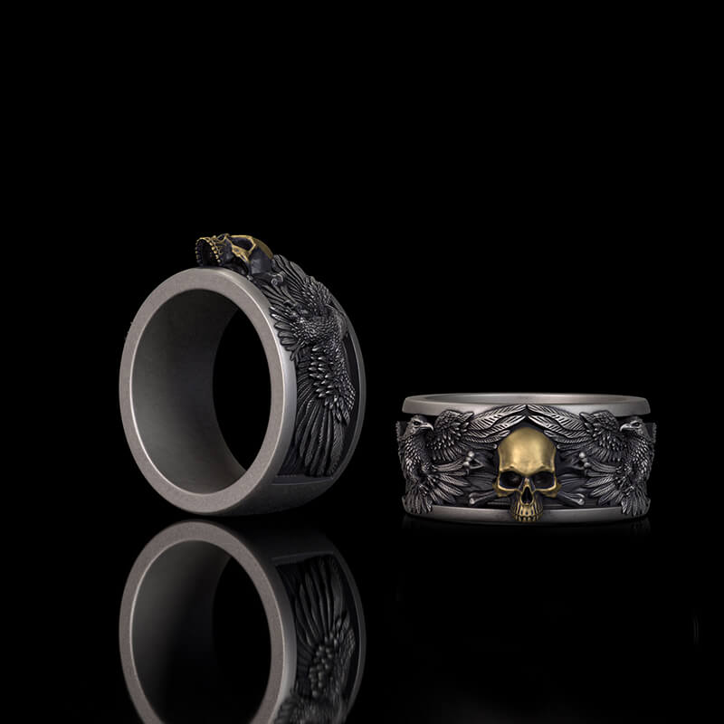 Skull Double Eagle Sterling Silver Ring | RoyalLuster.com