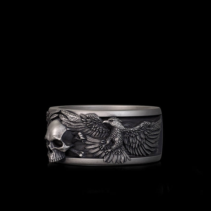 Skull Double Eagle Sterling Silver Ring