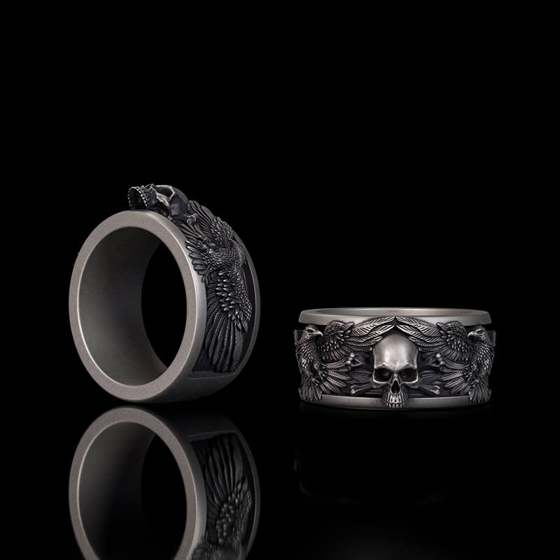Skull Double Eagle Sterling Silver Ring | RoyalLuster.com