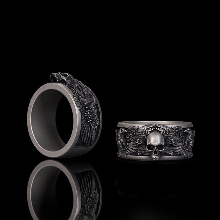 Skull Double Eagle Sterling Silver Ring | RoyalLuster.com