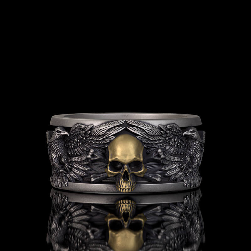 Skull Double Eagle Sterling Silver Ring | RoyalLuster.com