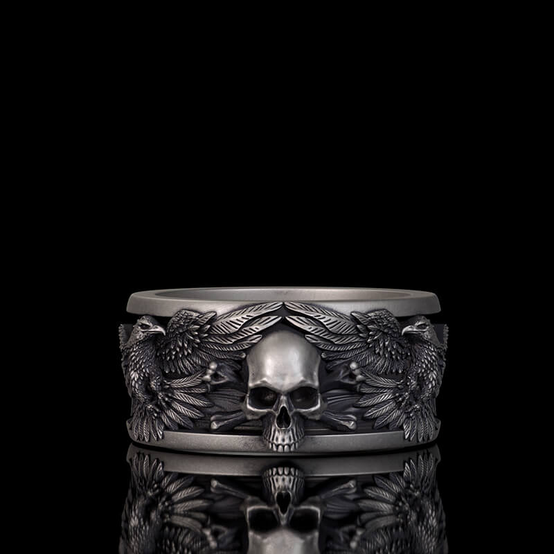 Skull Double Eagle Sterling Silver Ring | RoyalLuster.com