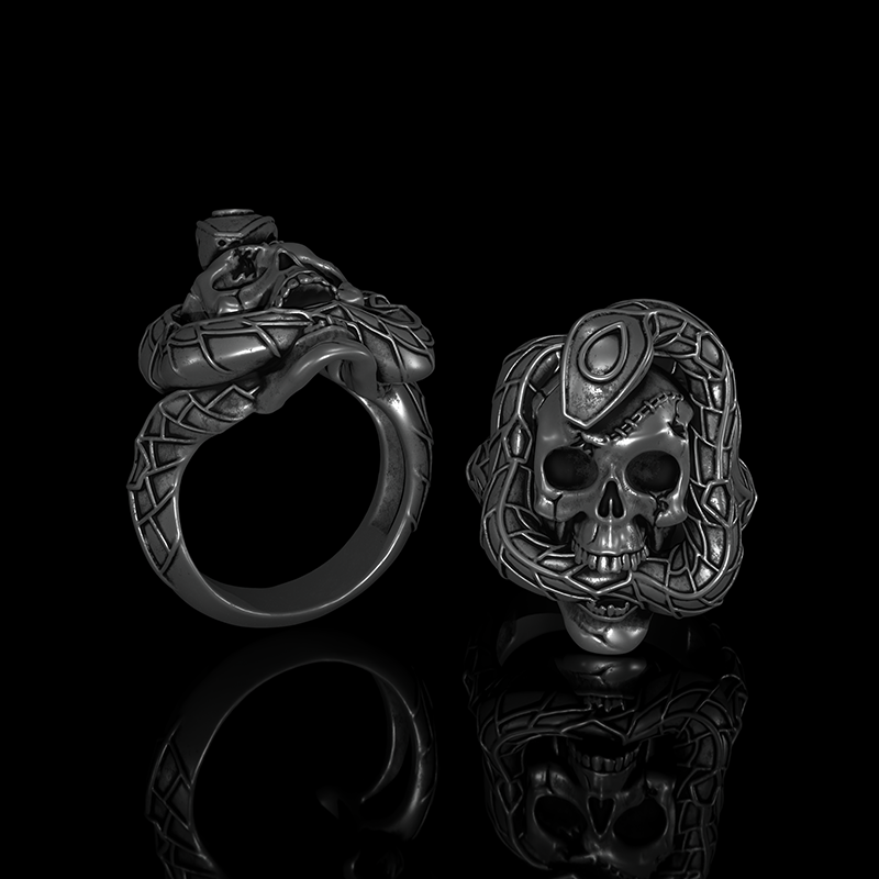 Skull With Snake 925 Sterling Silver Ring