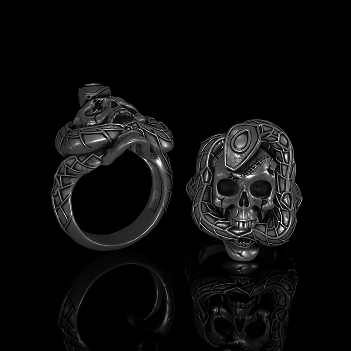 Skull With Snake 925 Sterling Silver Ring