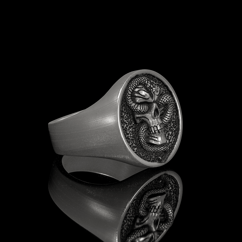 Skull With Snake 925 Sterling Silver Ring