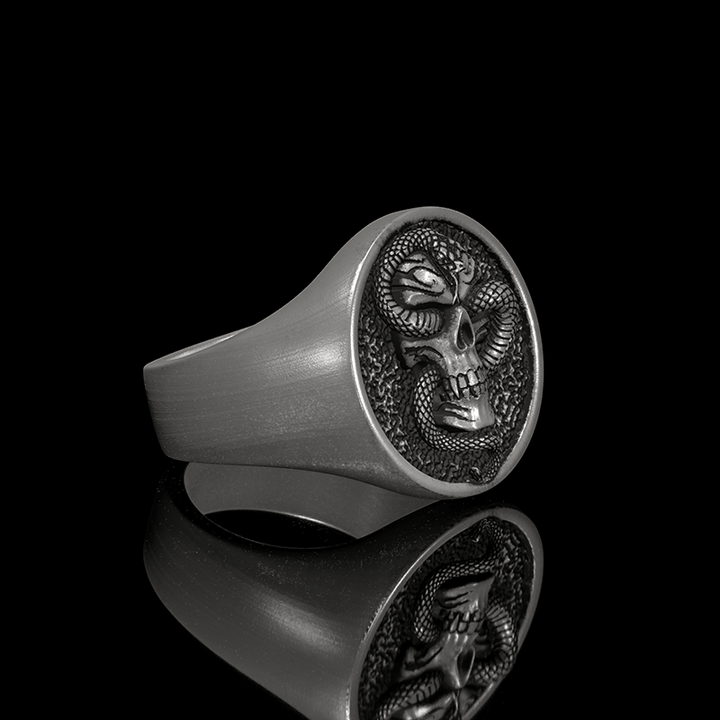 Skull With Snake 925 Sterling Silver Ring