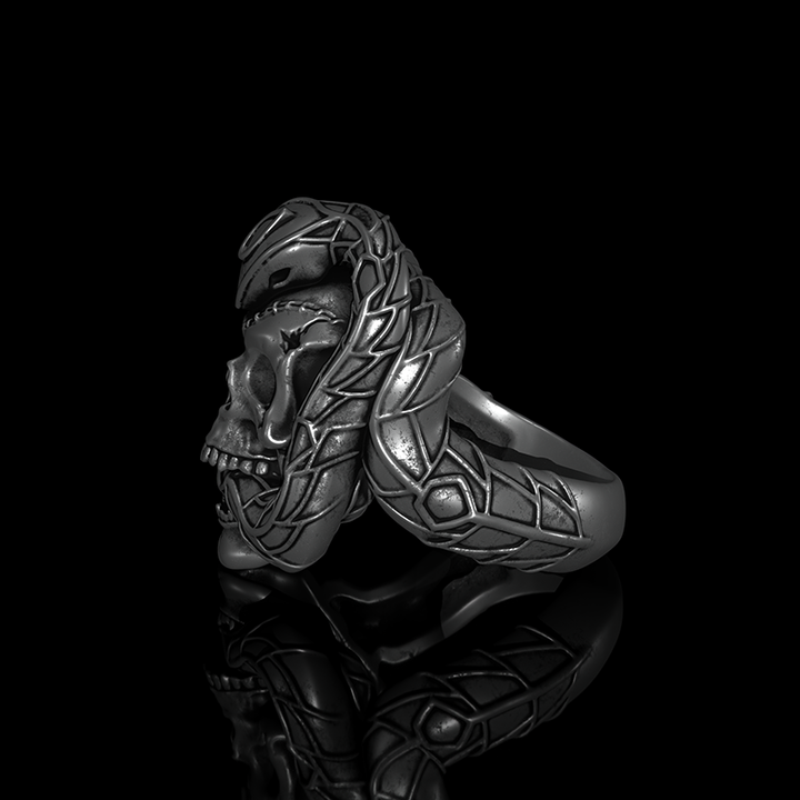 Skull With Snake 925 Sterling Silver Ring