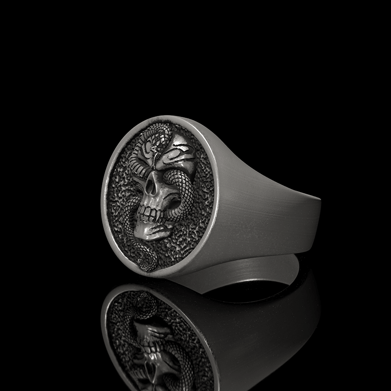 Skull With Snake 925 Sterling Silver Ring