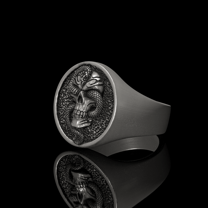 Skull With Snake 925 Sterling Silver Ring