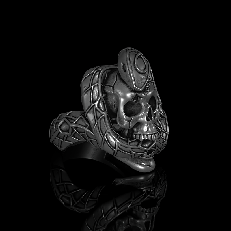 Skull With Snake 925 Sterling Silver Ring