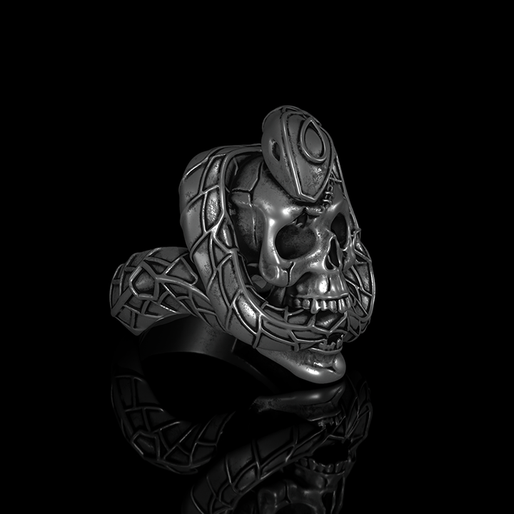 Skull With Snake 925 Sterling Silver Ring