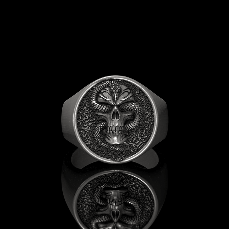 Skull With Snake 925 Sterling Silver Ring
