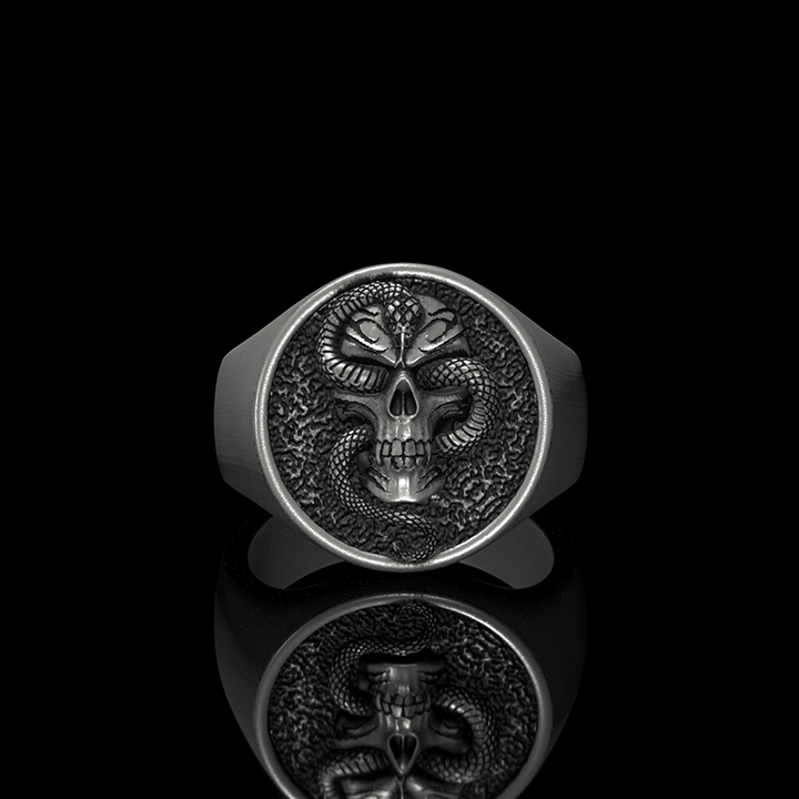 Skull With Snake 925 Sterling Silver Ring