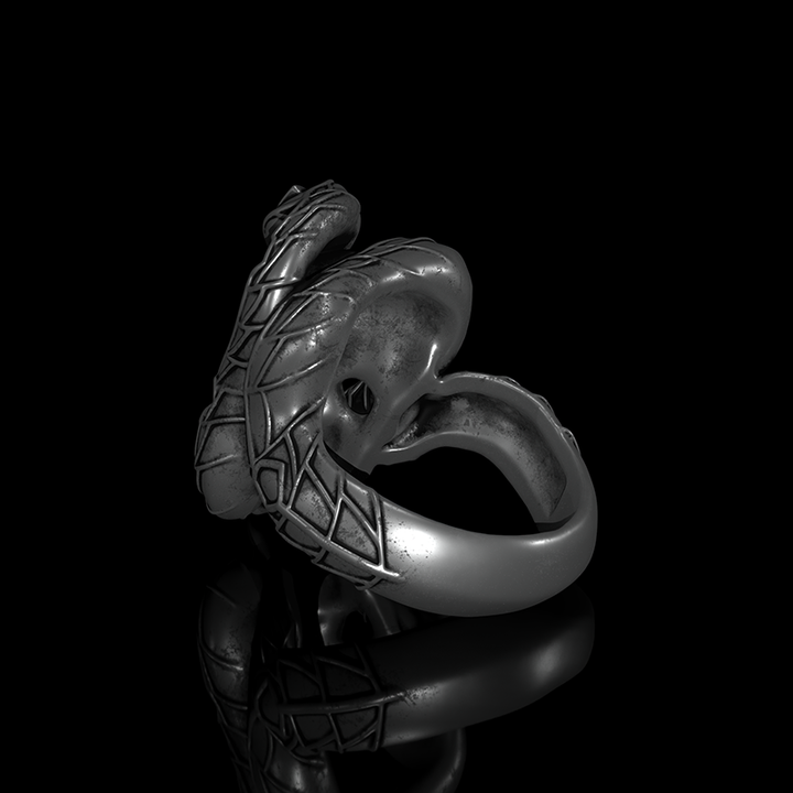 Skull With Snake 925 Sterling Silver Ring