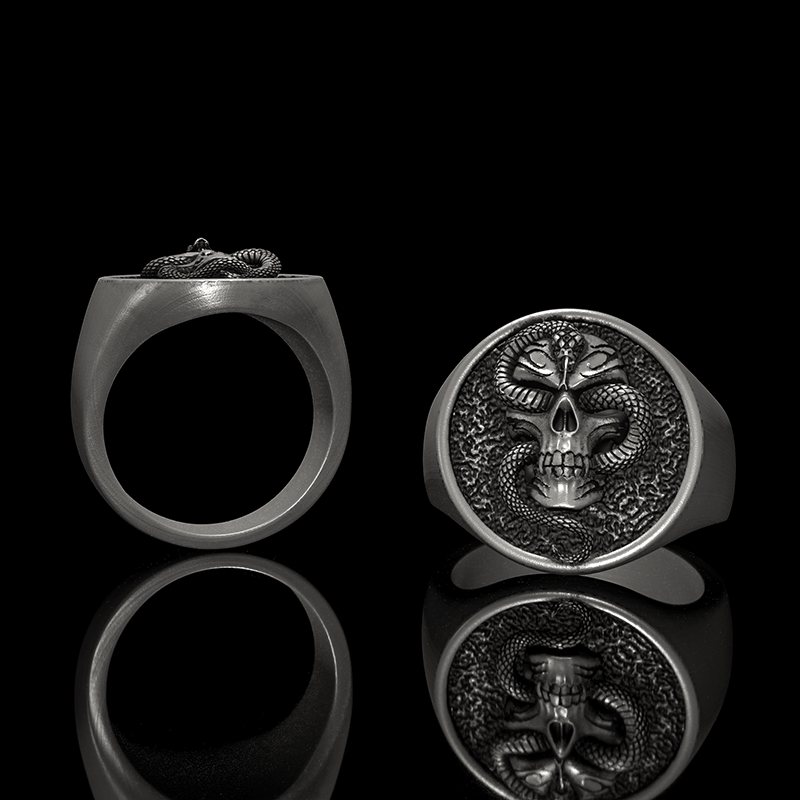 Skull With Snake 925 Sterling Silver Ring
