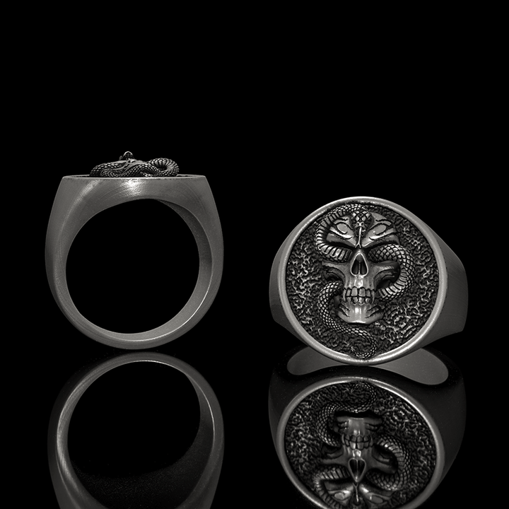 Skull With Snake 925 Sterling Silver Ring