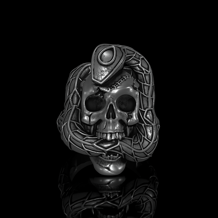 Skull With Snake 925 Sterling Silver Ring